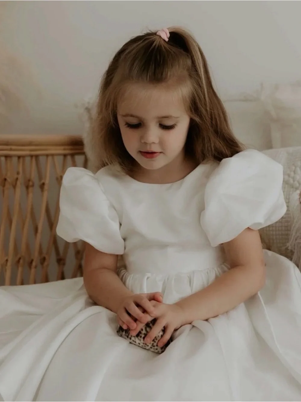 Rylee + Cru White Satin Puff-Sleeve Formal Dress